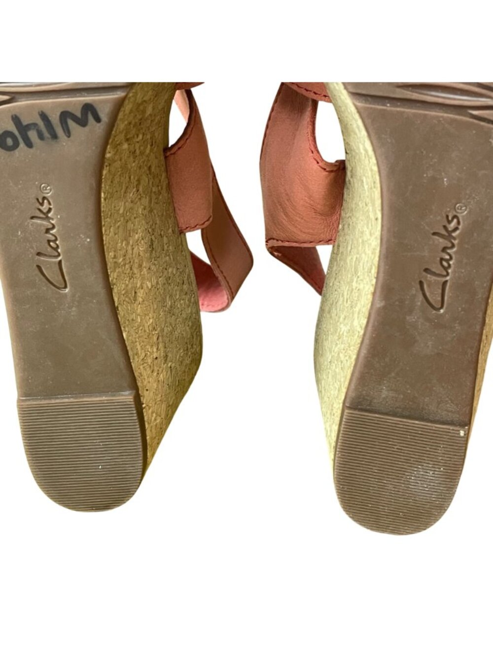 Clarks Collection Annadel Bari Coral Nubuck Leather Slip On Wedge Sandals Sz 10 - Picture 9 of 10